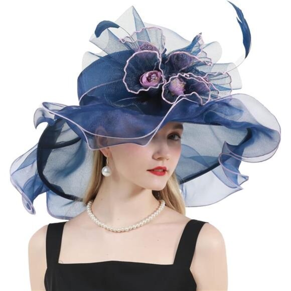 Women Organza Hat, Fascinator Hat Navy Blue main image 7
